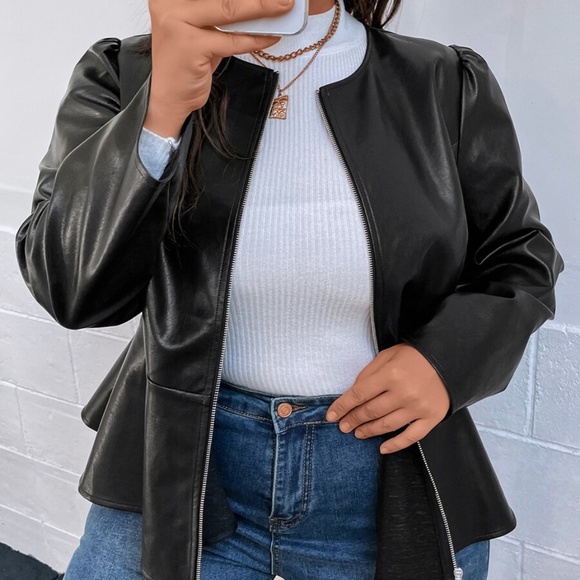 Luxe Vegan Leather Puff Sleeve Zipper Jacket - Picture 7 of 8